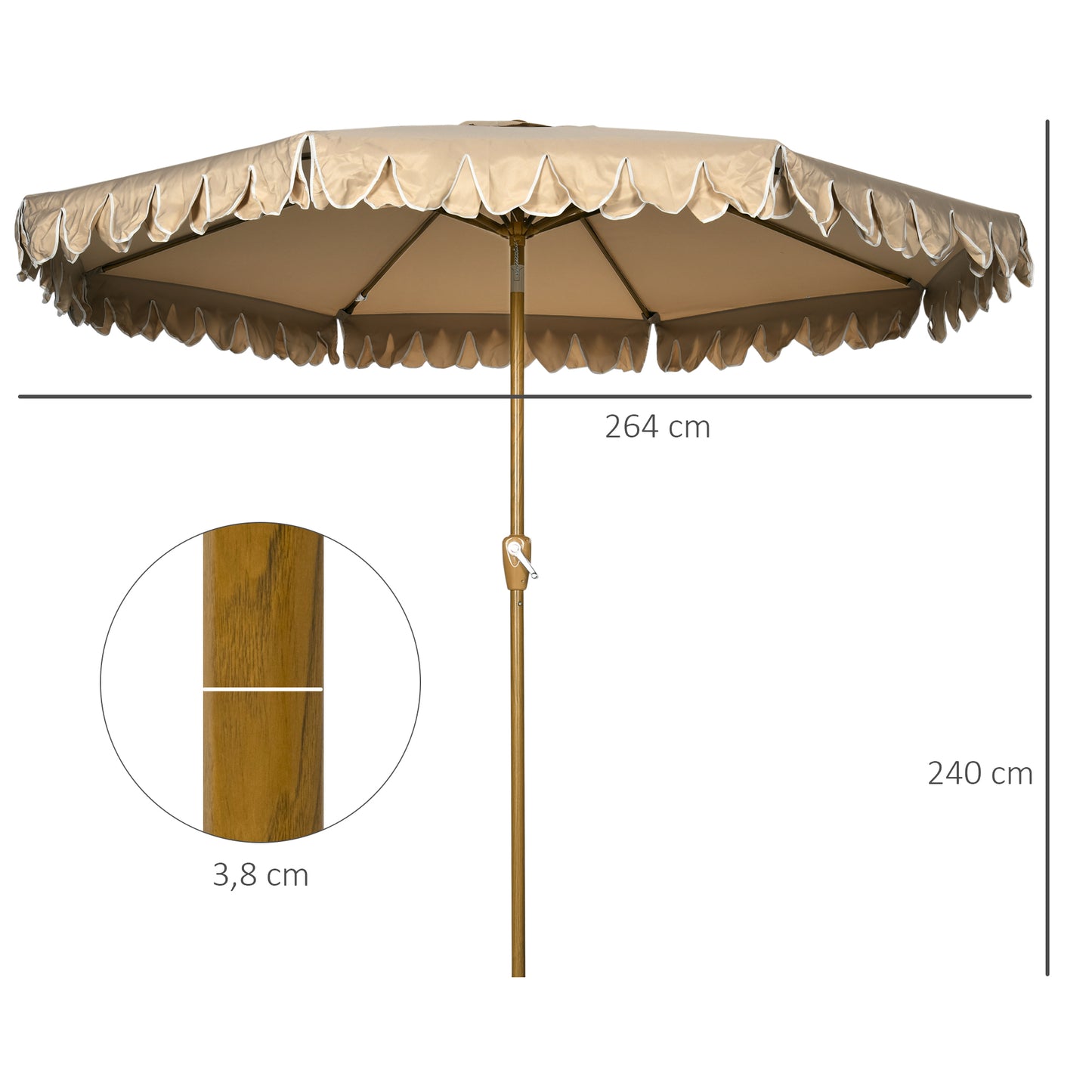 Outsunny Sombrilla De Terraza Ø264x240 Cm Ángulo Ajustable Con Manivela Caqui_2