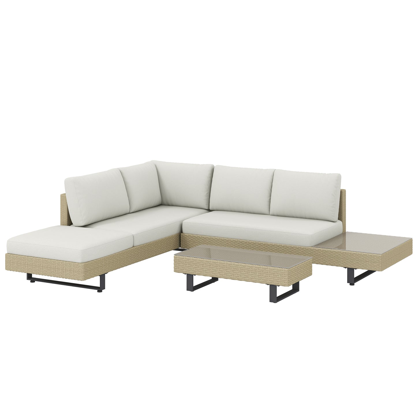 Outsunny Conjunto Muebles Jardín Exterior De Ratán De 3 Piezas Cojines Beige_0