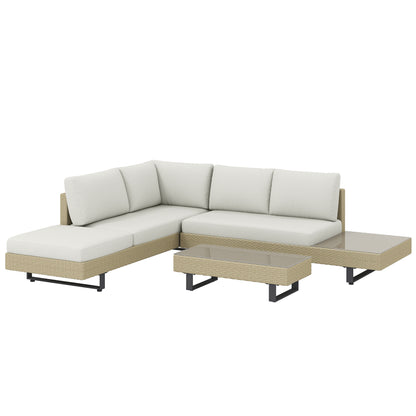 Outsunny Conjunto Muebles Jardín Exterior De Ratán De 3 Piezas Cojines Beige_0