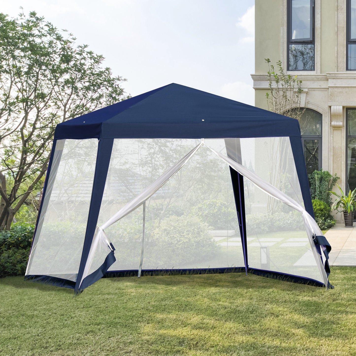 Outsunny Carpa De Jardín 3x3 M Con 4 Paredes Laterales Mosquitera Exterior Azul_1