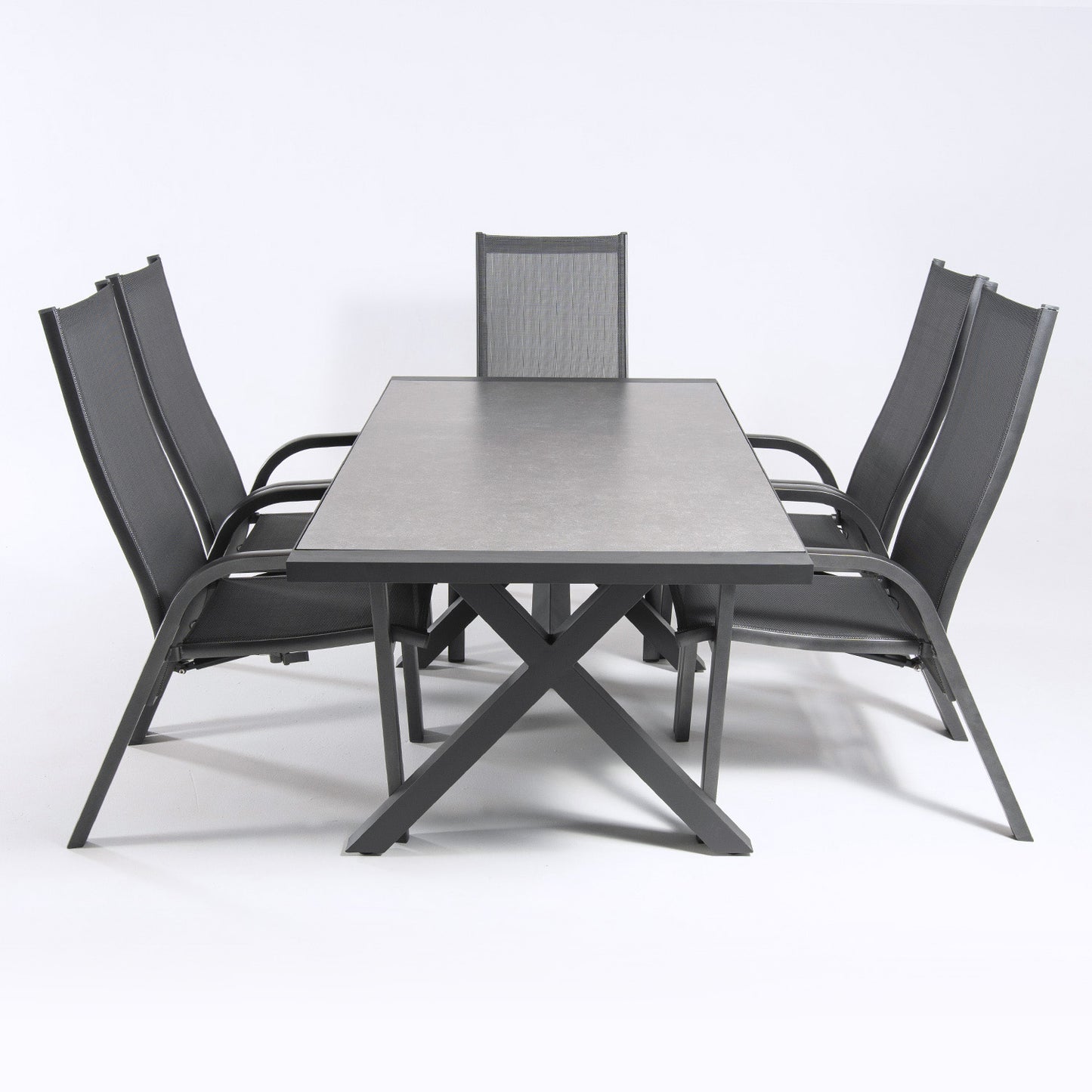 Conjunto Mesa Y Sillas De Exterior, Aluminio Reforzado Color Antracita, Mesa 180 Cm + 6 Sillones Reclinables, Patas En Forma De X_3