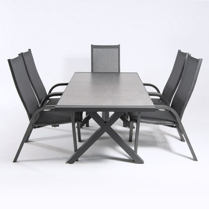 Conjunto Mesa Y Sillas De Exterior, Aluminio Reforzado Color Antracita, Mesa 180 Cm + 6 Sillones Reclinables, Patas En Forma De X_3