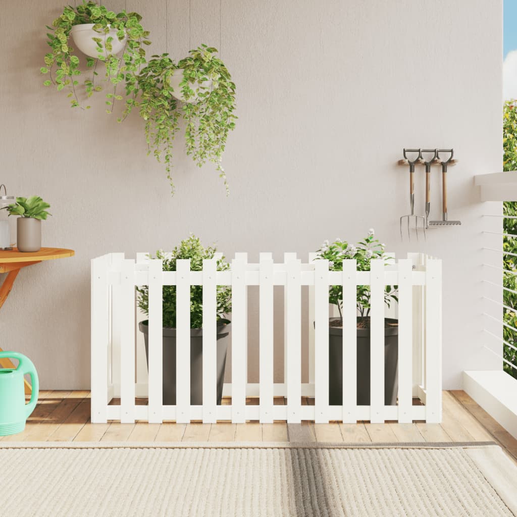 Arriate Elevado Jardín Con Valla Madera Pino Blanco 150x50x70cm_1