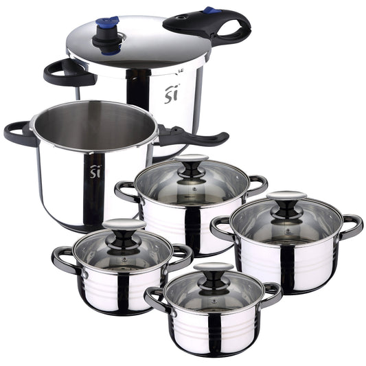 Set De Bataría 8pc En Acero Inoxidable + Set 3pc Ollas A Presión Acero Inoxidable San Ignacio_0