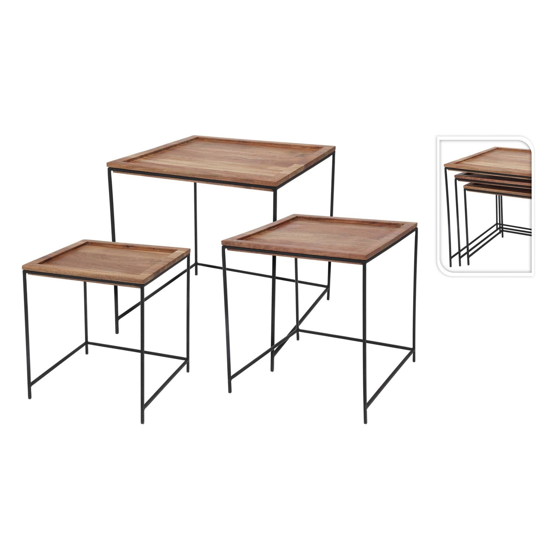 Well Home Set De 3 Mesas Auxiliares En Madera De Acacia