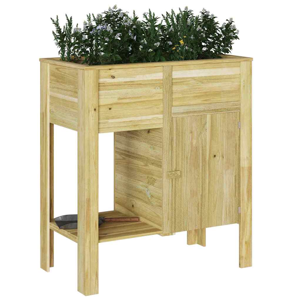 Macetero Alto Con Estante Marrón Madera De Pino Impregnada_2