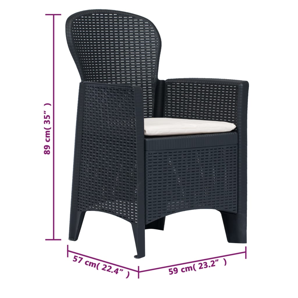 Vidaxl Set De Mesa Y Sillas De Jardín 3 Pzas Ratán Plástico Antracita_2