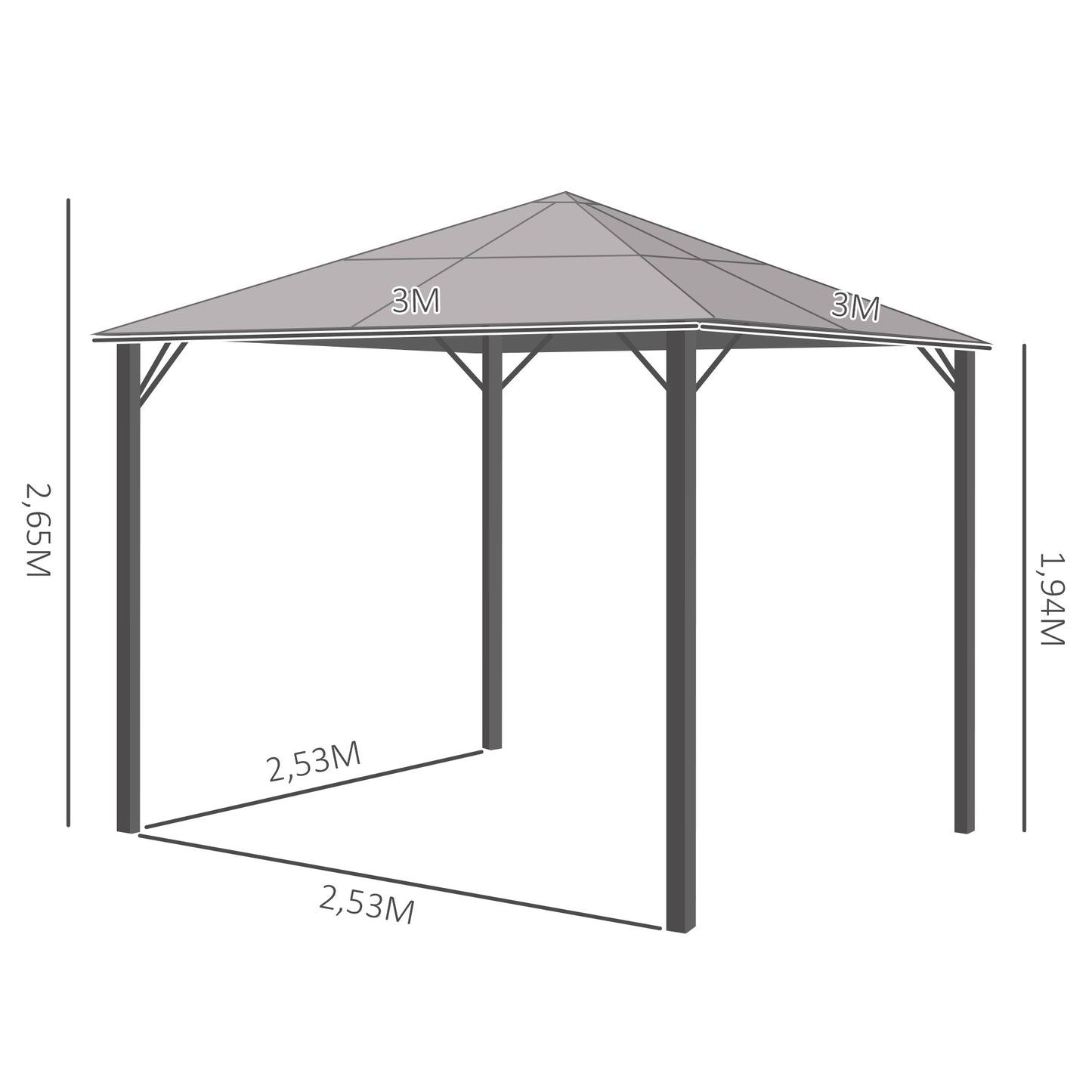 Outsunny Cenador 3x3 M Con Techo De Policarbonato 4 Cortinas Laterales Marco De_2