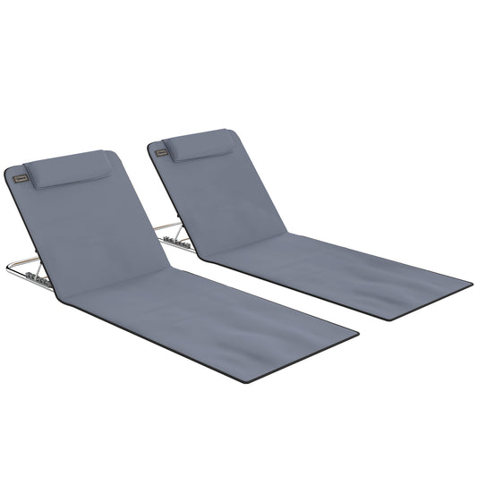 Outsunny Conjunto De 2 Esterillas De Playa Plegable 134x48x33-43 Cm Gris_0