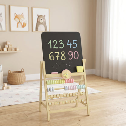 Aiyaplay Pizarra Infantil Caballete Con Reloj Ábaco Y Borrador Madera Natural_3