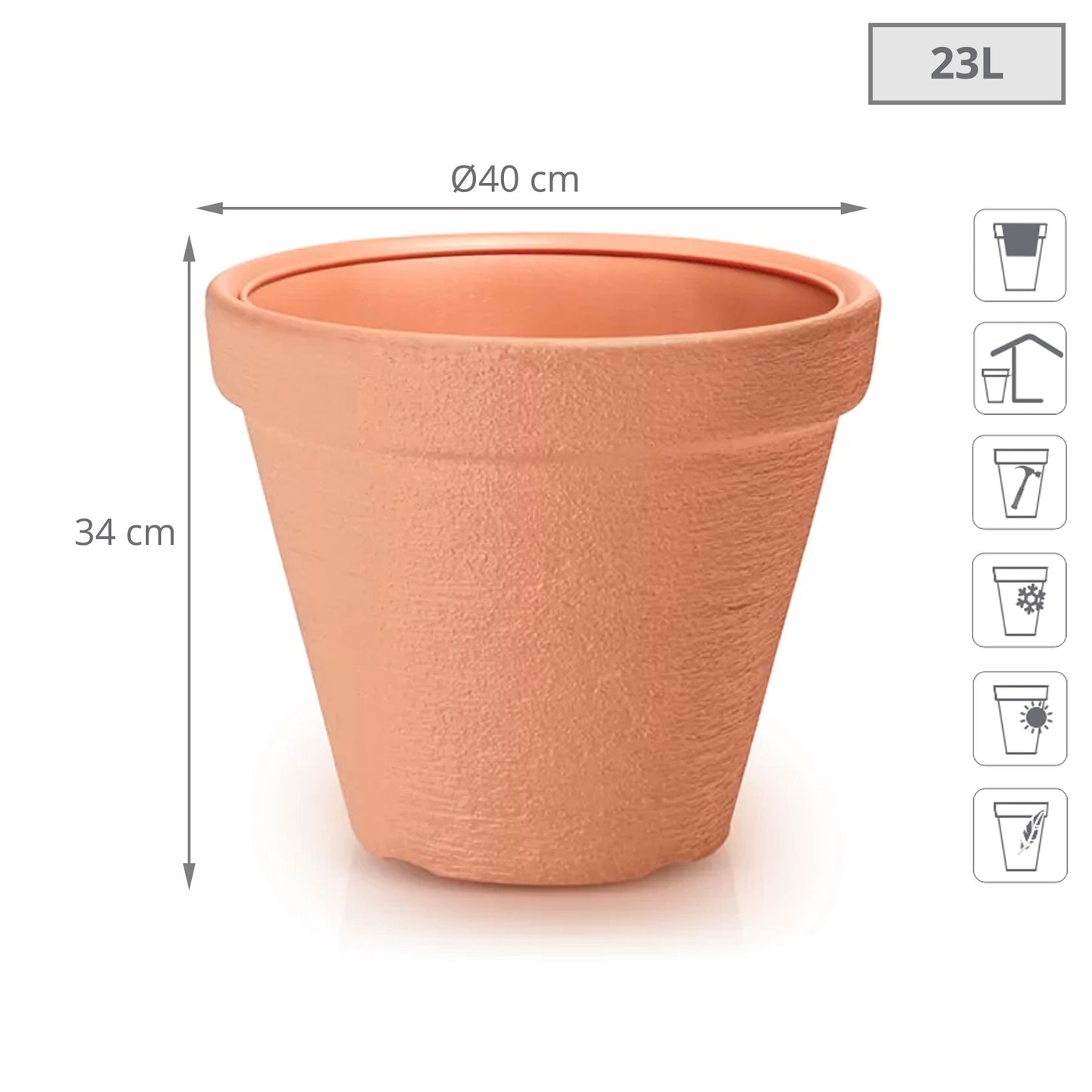 Maceta Classic 23l., Dimensiones (mm) 400x400x340, Color Ladrillo_1