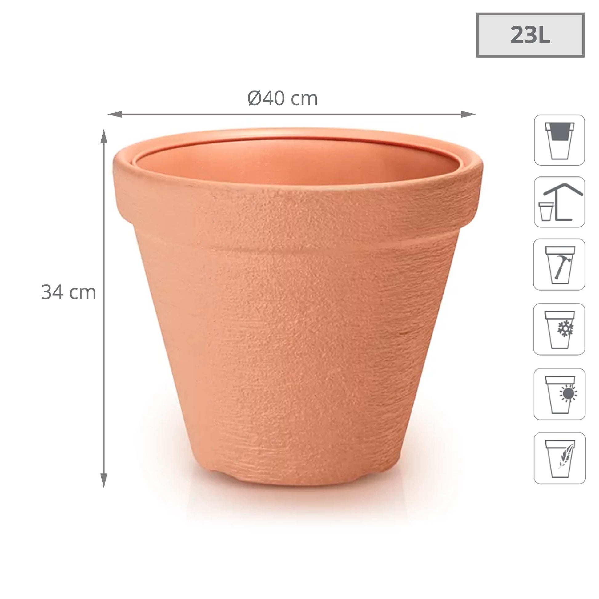 Maceta Classic 23l., Dimensiones (mm) 400x400x340, Color Ladrillo_1