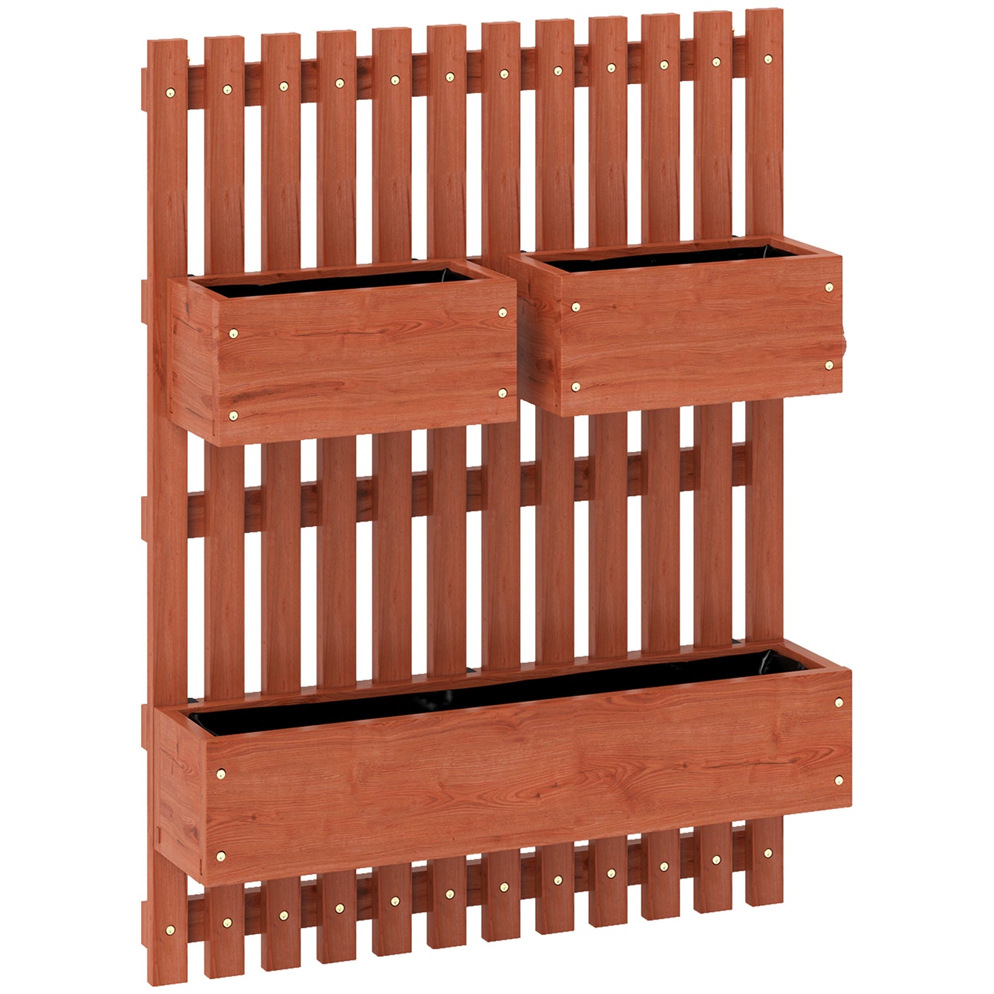 Outsunny Jardinera De Pared Con Enrejado De Madera 3 Macetas Móviles 60x16x80 Cm_0