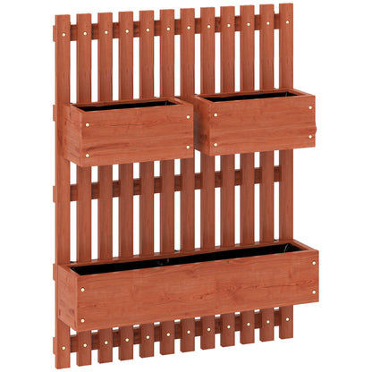 Outsunny Jardinera De Pared Con Enrejado De Madera 3 Macetas Móviles 60x16x80 Cm_0