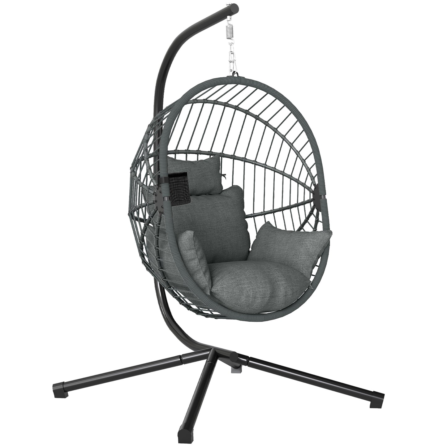 Outsunny Silla Colgante Huevo Con Soporte Cesta Plegable Carga 120 Kg Gris_0