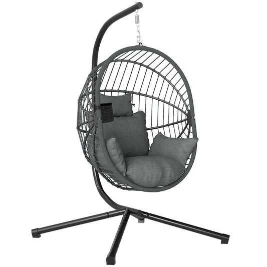 Outsunny Silla Colgante Huevo Con Soporte Cesta Plegable Carga 120 Kg Gris_0