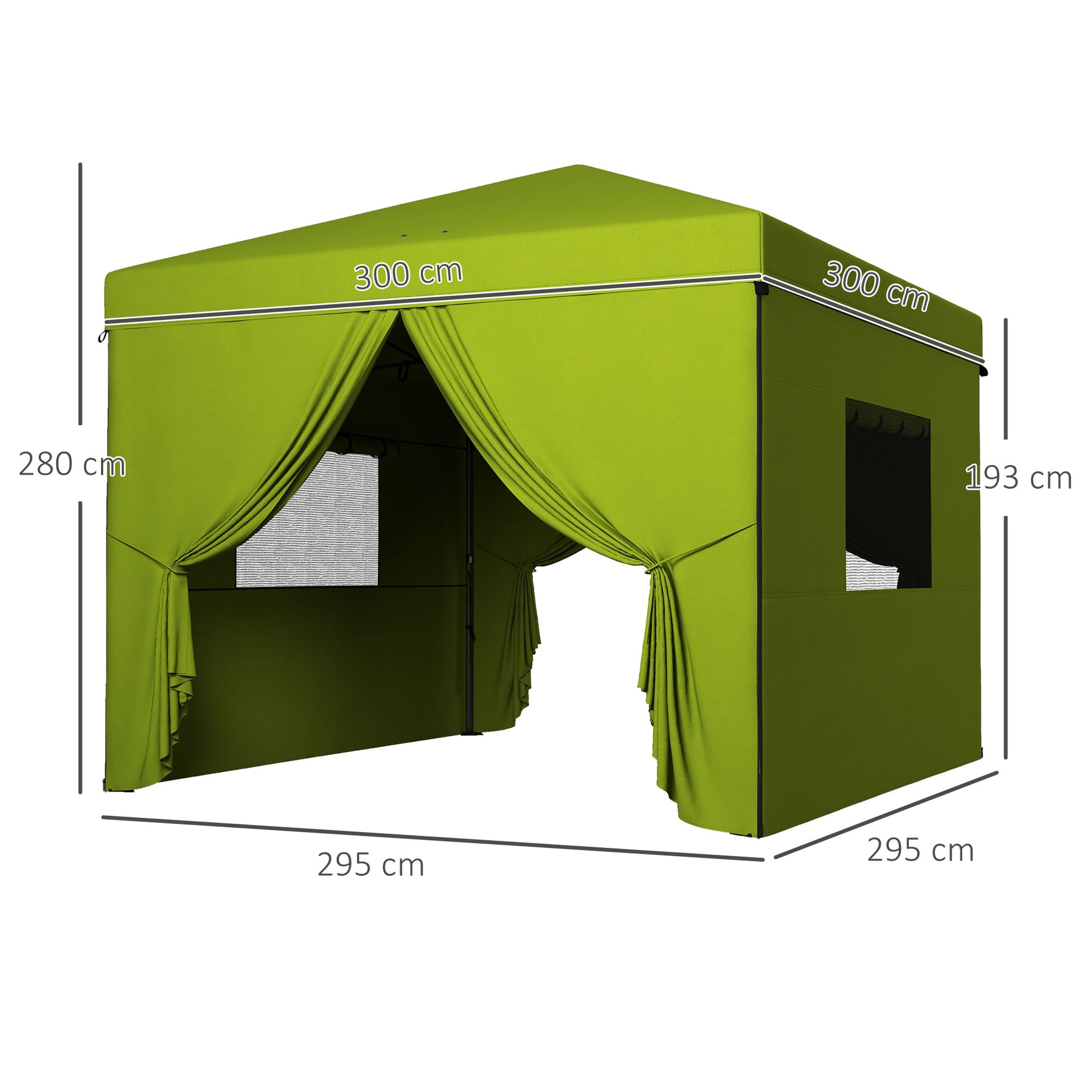 Outsunny Carpa Plegable 3x3 M Con 4 Paredes Laterales Altura Ajustable Verde_2