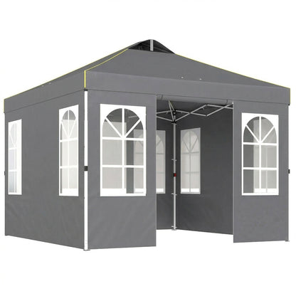Outsunny Carpa Plegable 3x3m Pop-up Altura Ajustable Laterales Extraíbles Gris_0