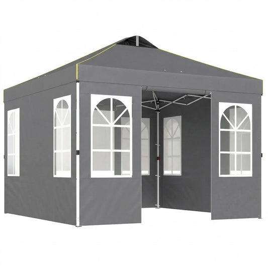 Outsunny Carpa Plegable 3x3m Pop-up Altura Ajustable Laterales Extraíbles Gris_0