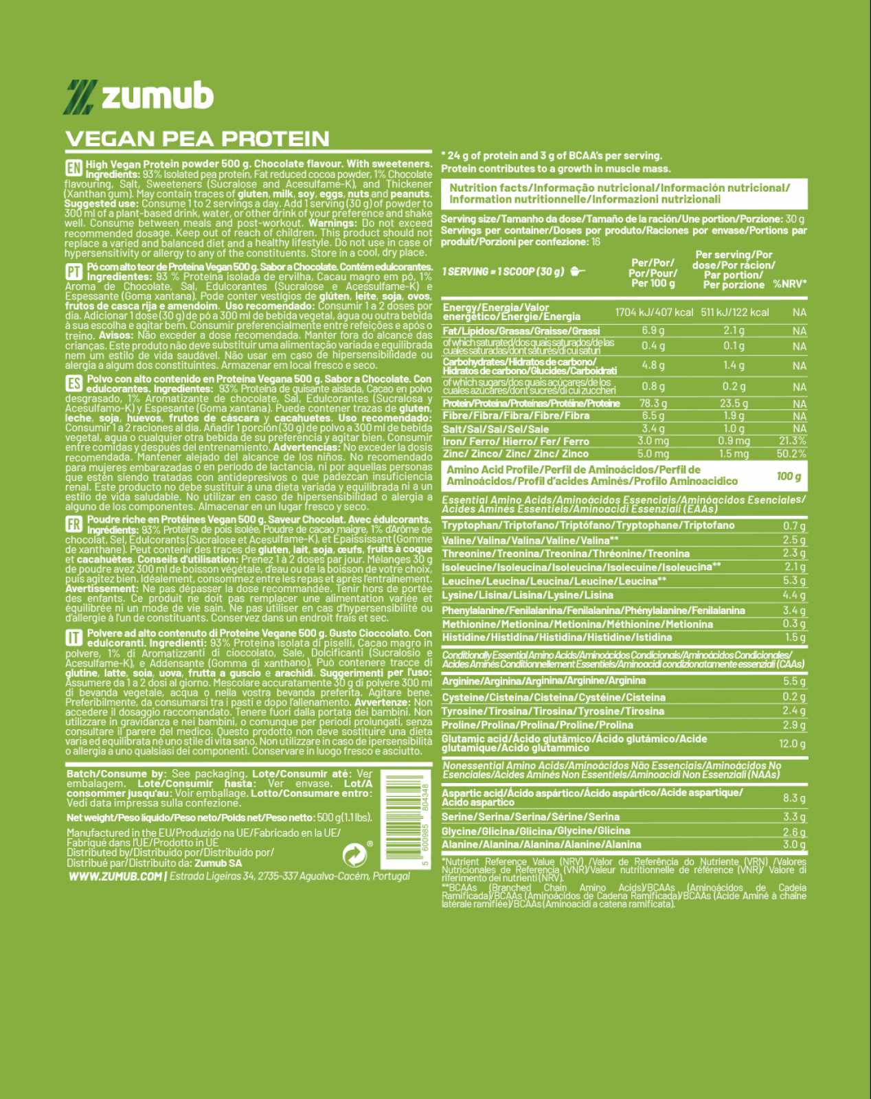 Zumub Vegan Protein (pea Protein) 500g - Chocolate