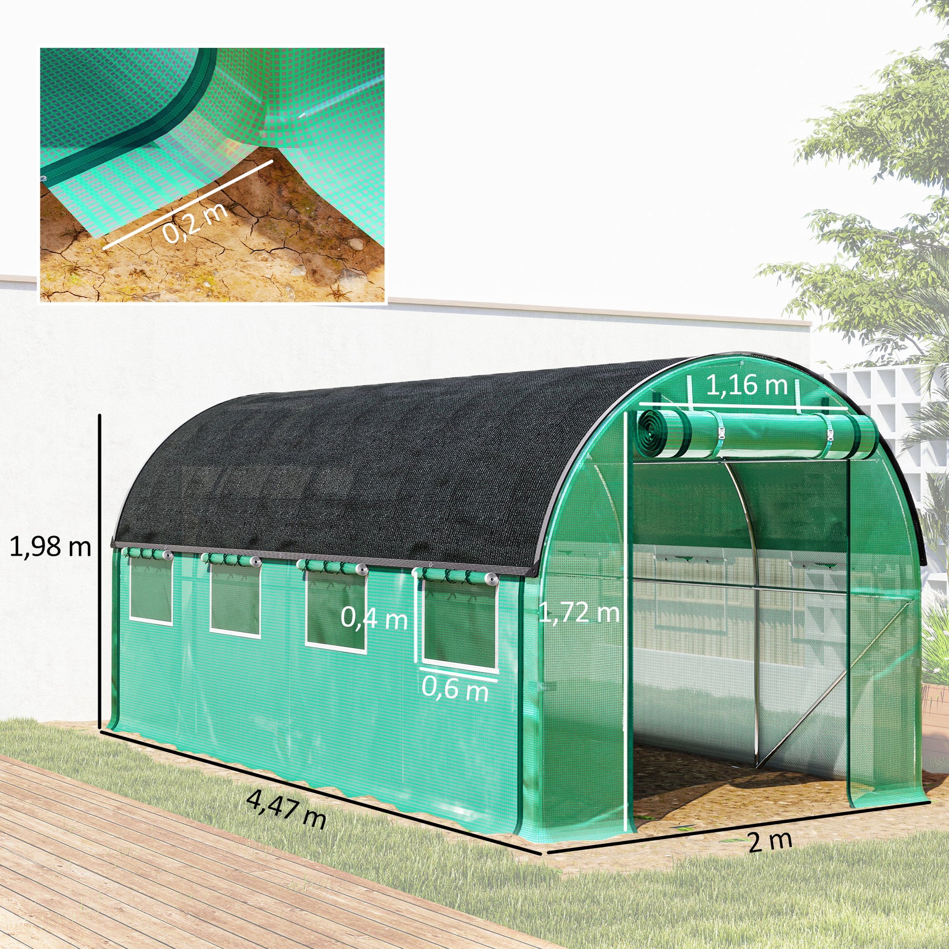 Outsunny Invernadero De Exterior 4,5x2x2 M Con Paredes Laterales Enrollables_2