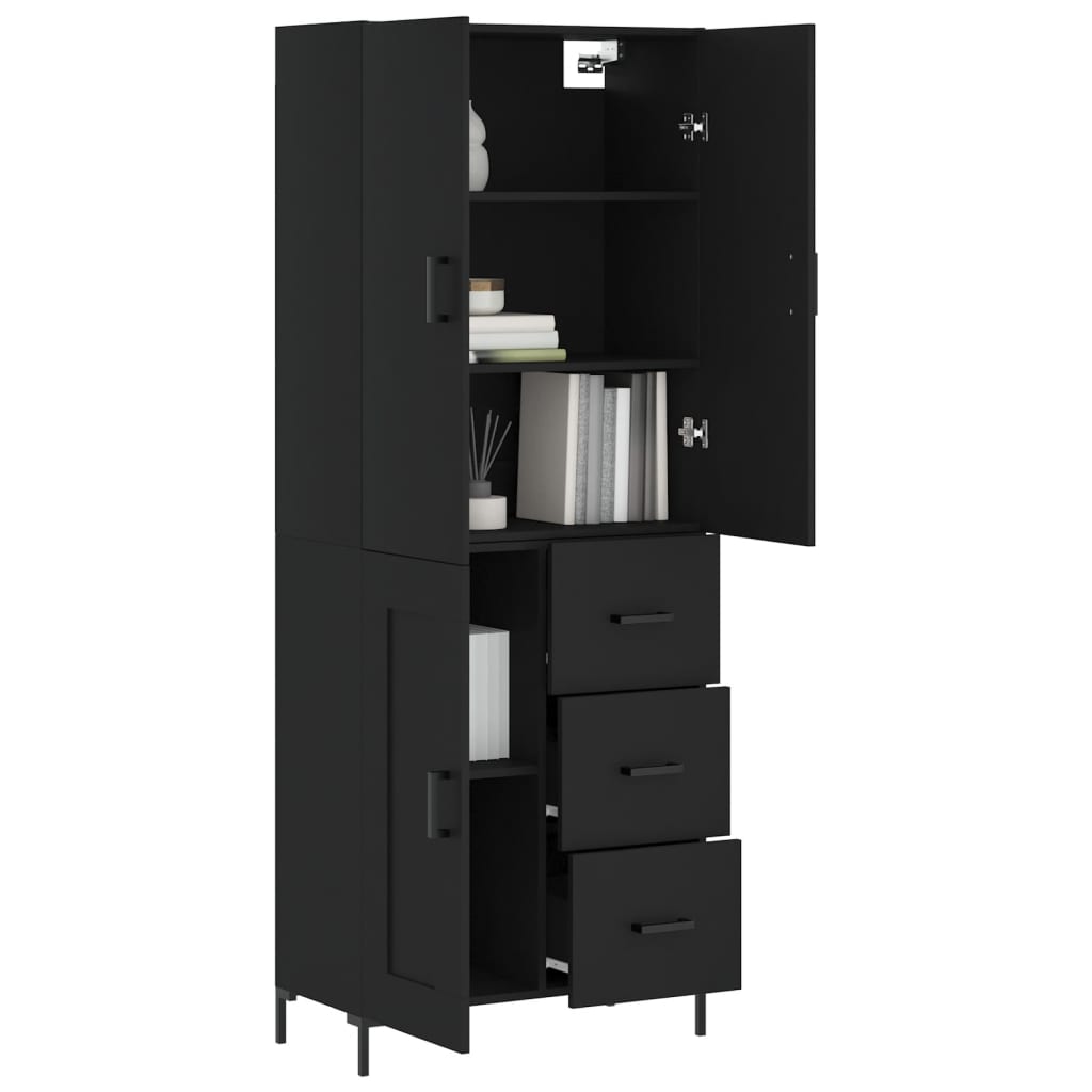 Aparador Alto Madera Contrachapada Negro 69,5x34x180 Cm_2