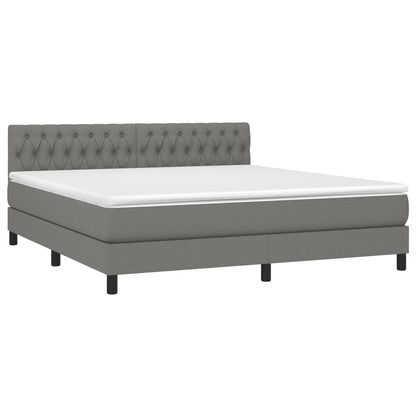 Cama Box Spring Colchón Y Luces Led Tela Gris Oscuro 180x200 Cm / Vetonek_4