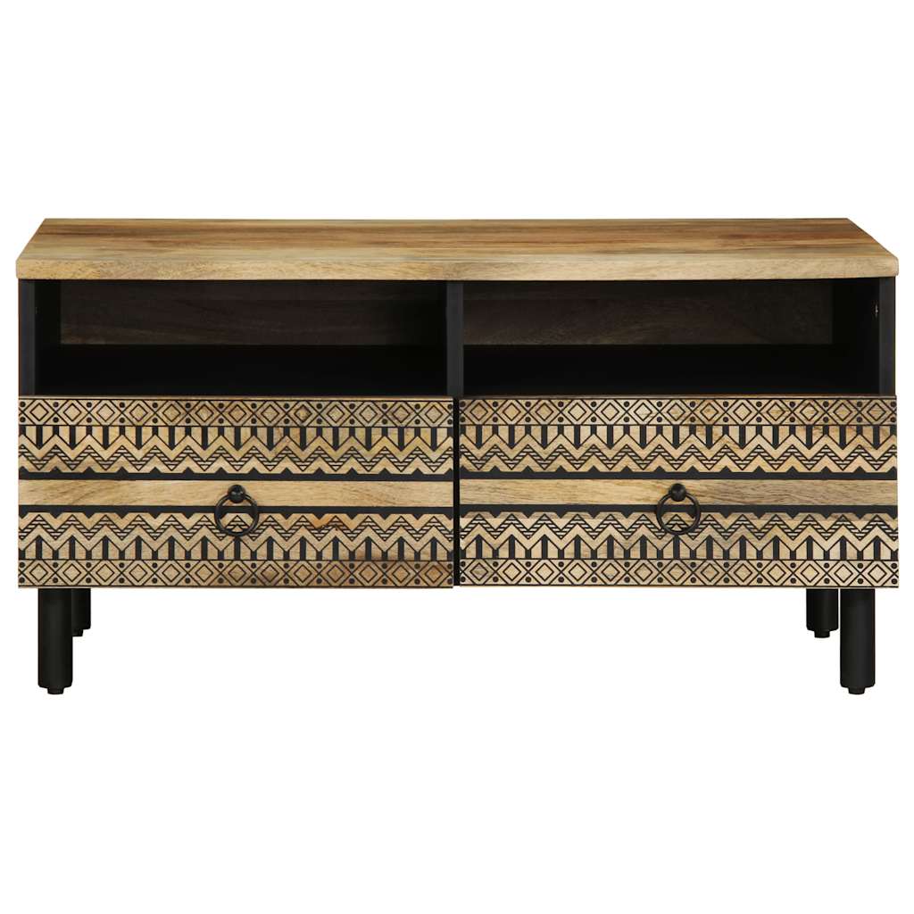 Mesa De Centro Madera Maciza De Mango Rugosa Negro 80x54x40 Cm_1