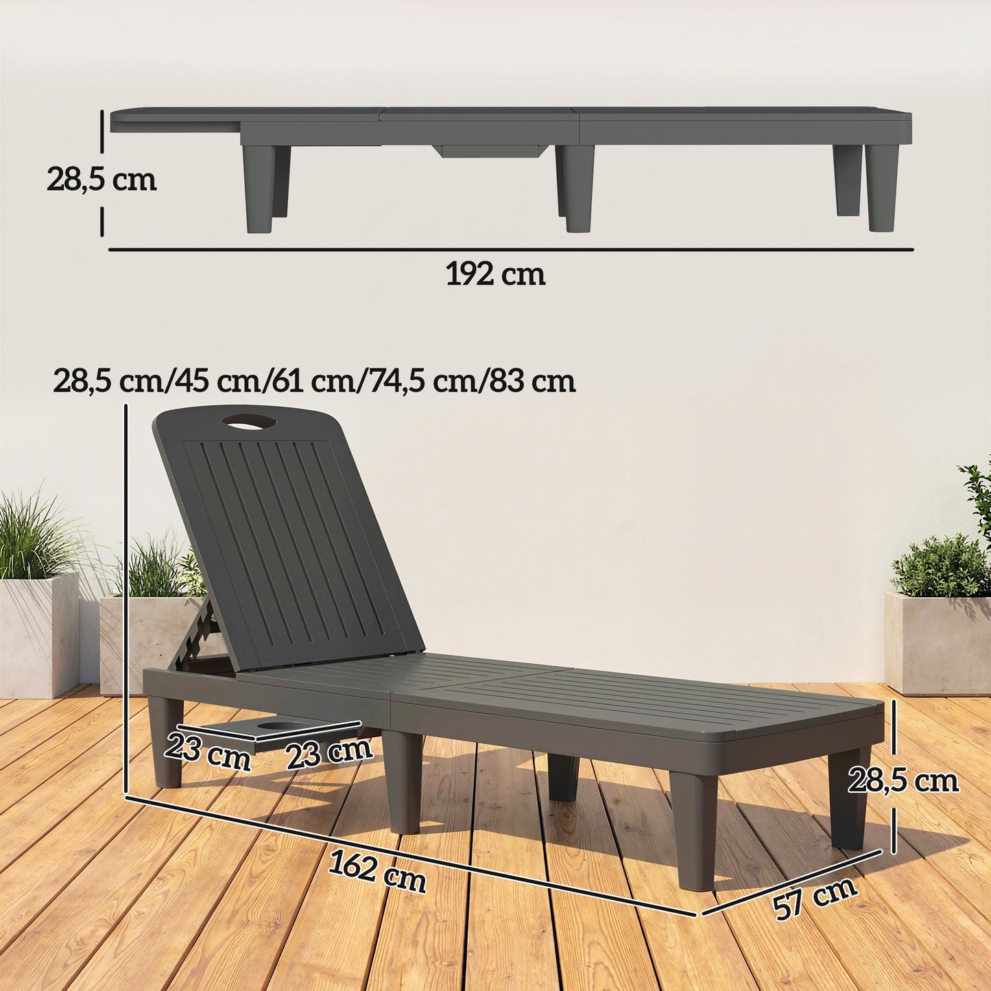 Outsunny Set De 2 Tumbonas De Jardín Exterior Reclinables Bandeja Lateral Gris_2