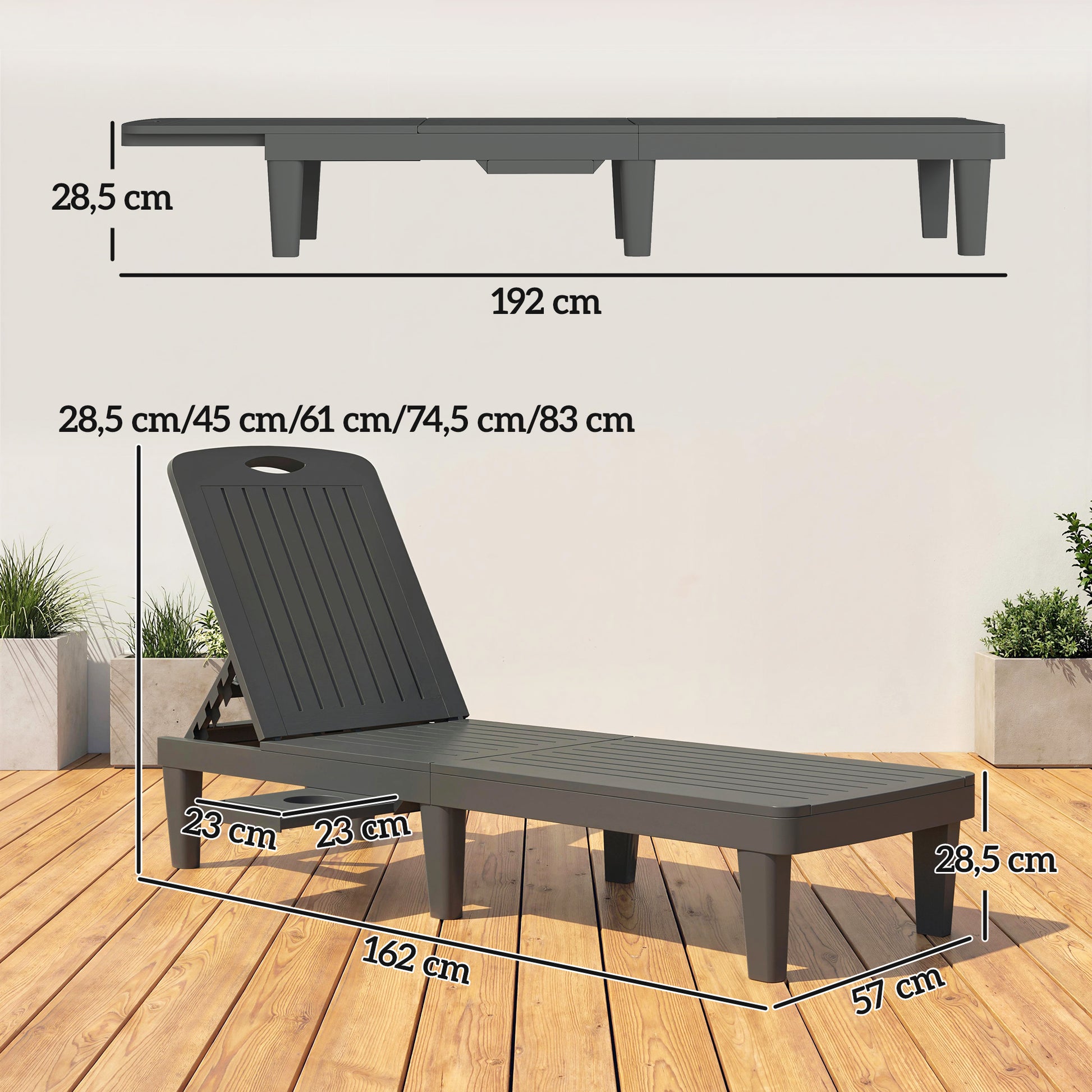 Outsunny Set De 2 Tumbonas De Jardín Exterior Reclinables Bandeja Lateral Gris_2