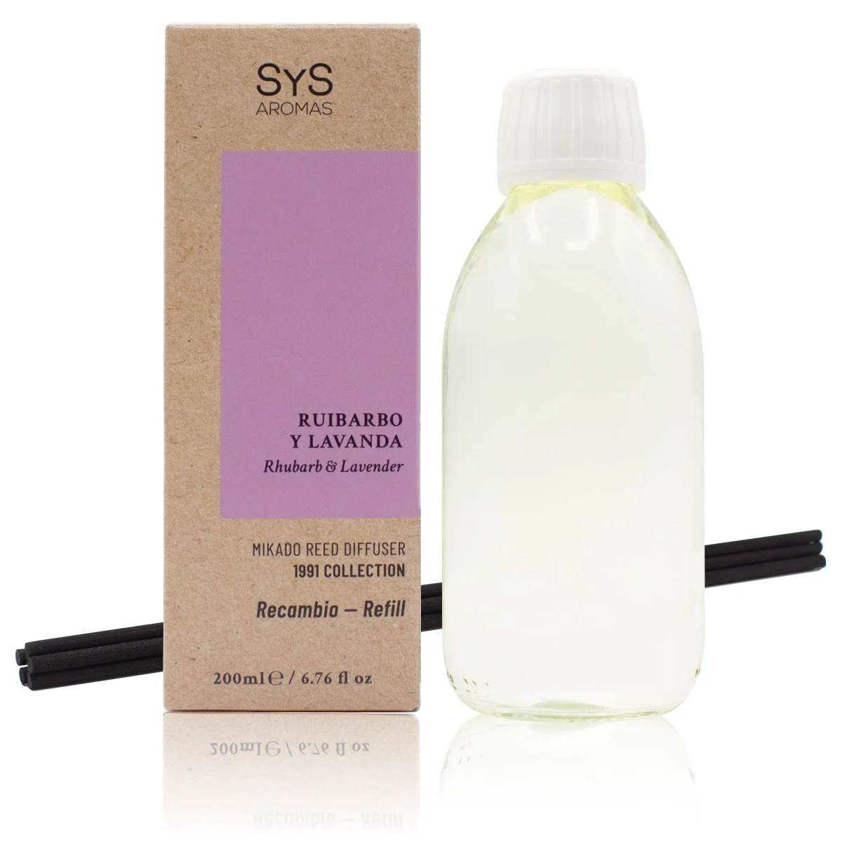 Recambio Mikado Ruibarbo y Lavanda SYS Aromas 200 ml | Con Palos | Colección 1991 | Aroma Floral y Cítrico_0
