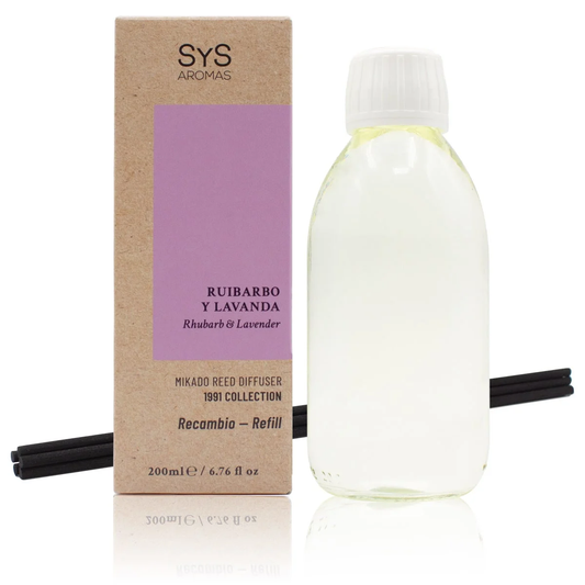 Recambio Mikado Ruibarbo y Lavanda SYS Aromas 200 ml | Con Palos | Colección 1991 | Aroma Floral y Cítrico_0