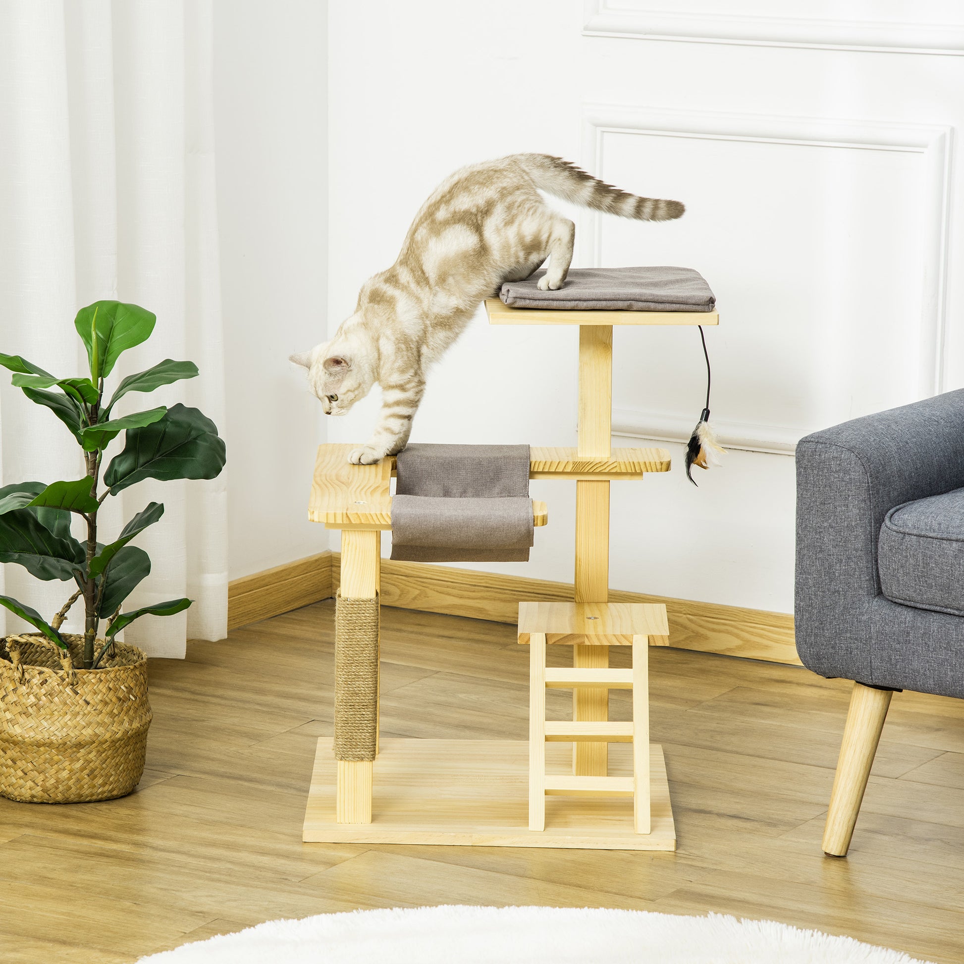 Pawhut Árbol Rascador Para Gatos De Madera Altura 65 Cm Para Interior Y Exterior_1