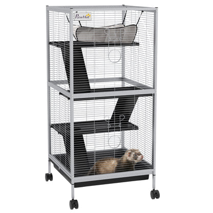 Pawhut Jaula Para Animales Pequeños De 4 Niveles Con Ruedas 52x52x113,5cm Gris_0