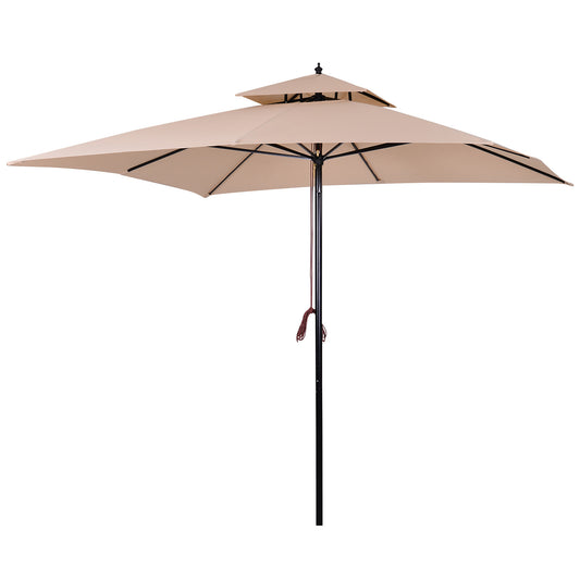 Outsunny Sombrilla De Jardín 3x3x3 M Con Doble Techo Impermeable Beige_0