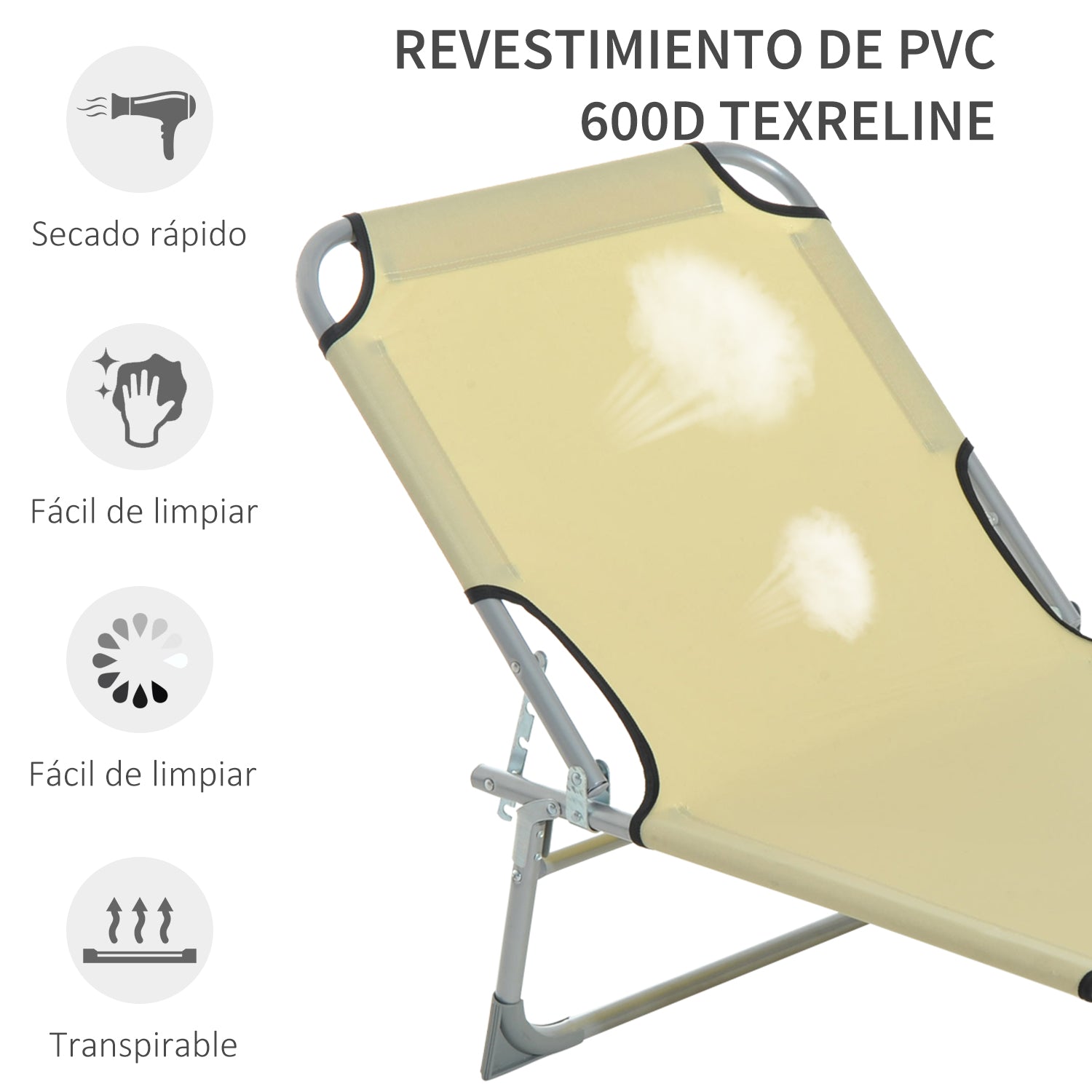 Outsunny Cama De Camping Plegable Tumbona Plegable Carga 120kg 187x58x28cm Beige_4