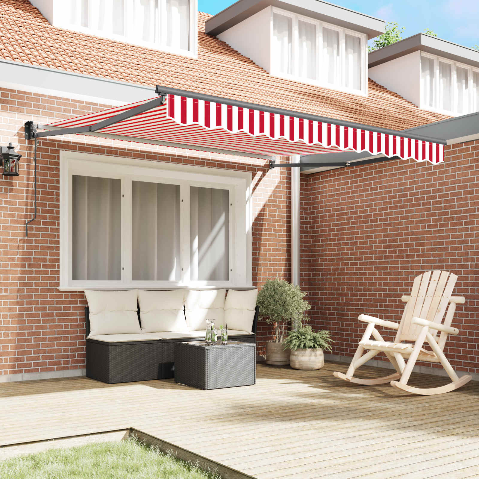 Toldo Retráctil Rojo Y Blanco 300 X 250 Cm Poliéster Y Metal_2