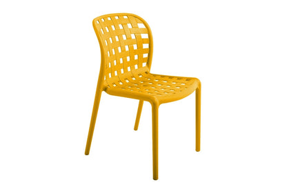 Lote De 4 Sillas Apilables De Polipropileno Calado Corfu Amarillo - Muebles De Jardín - 46x56xh82cm_0