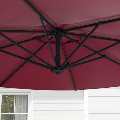Outsunny Sombrilla De Jardín Ø294x242 Cm Con Altura Ajustable Rojo Vino_3