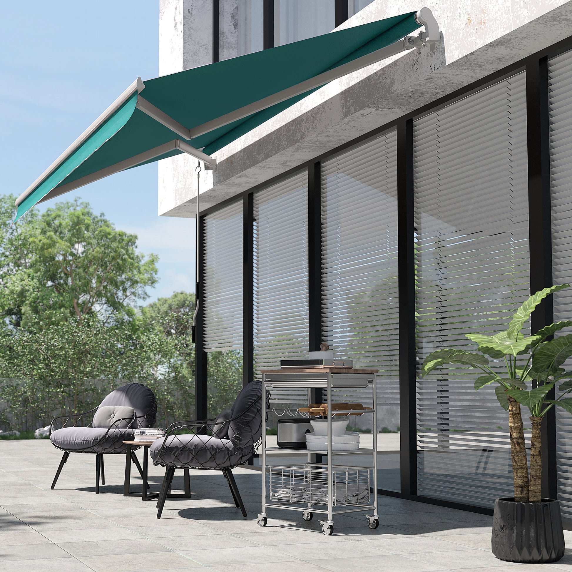 Outsunny Toldo Manual Plegable De Aluminio Con Manivela 395x245 Cm Verde_1