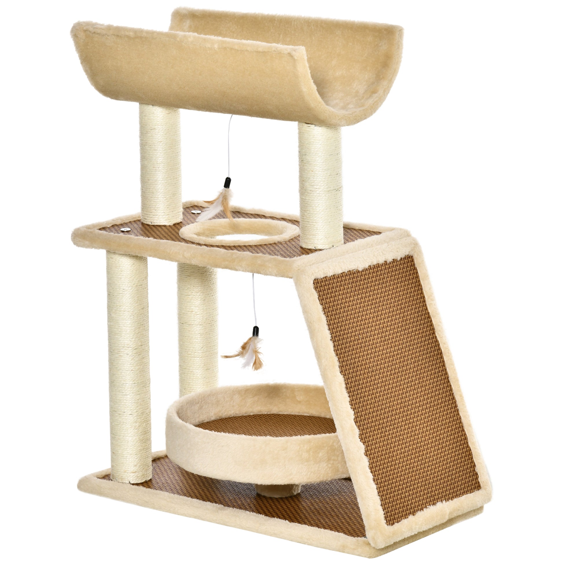 Pawhut Árbol Rascador Para Gatos 60x30x76cm Con Cama Postes Rascadores De Sisal_0