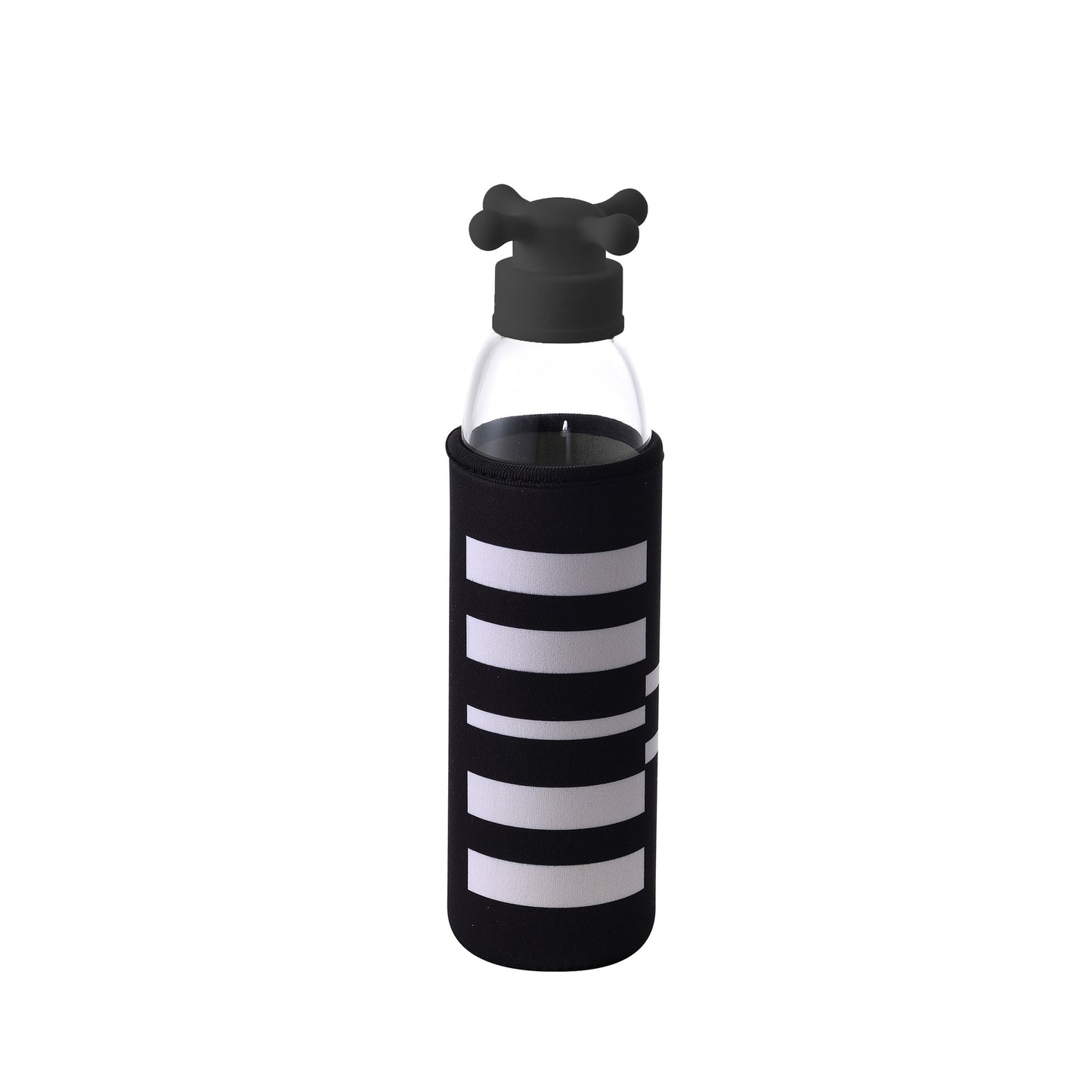 Botella De Agua 500ml Borosilicato Funda Negro Y Tapa De Grifo Black & White Be_1