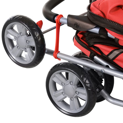 Pawhut Carrito Para Perros Plegable Con Toldo Ajustable 75x45x97 Cm Rojo_4