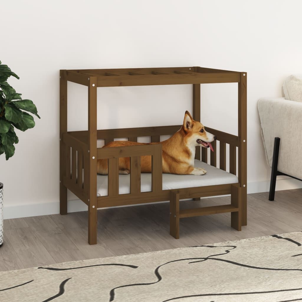 Vidaxl Cama Para Perros Madera Maciza Pino Marrón Miel 95,5x73,5x90 Cm_1