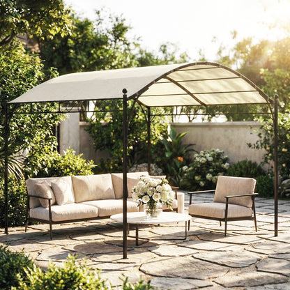 Outsunny Pérgola De Jardín 3x3 M Con Techo Arqueado Y Dosel Uv30+ Blanco Crema_4