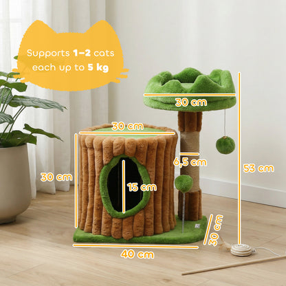 Pawhut Árbol Rascador Para Gatos 53 Cm Casita Cama Poste Bolas Marrón Y Verde_2
