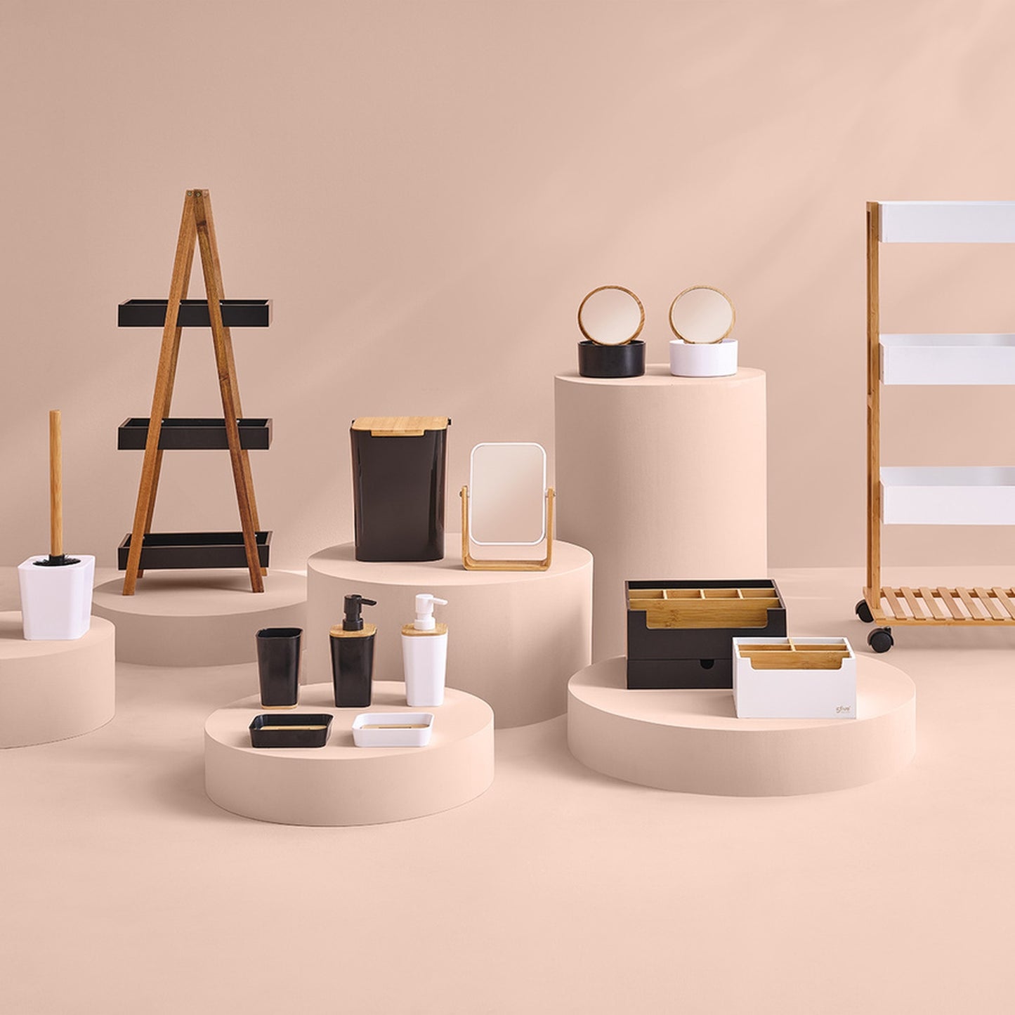 Papelera Con Tapa De Bambú Baltik 5l Blanca 24,4x22,4x18,3