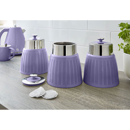 Set 3 Botes Cocina Almacenaje 1,2 L, Plástico Y Acero Inox, Especias, Té ,café, Retro, Vintage Swan Swka1024purn, Morado_1