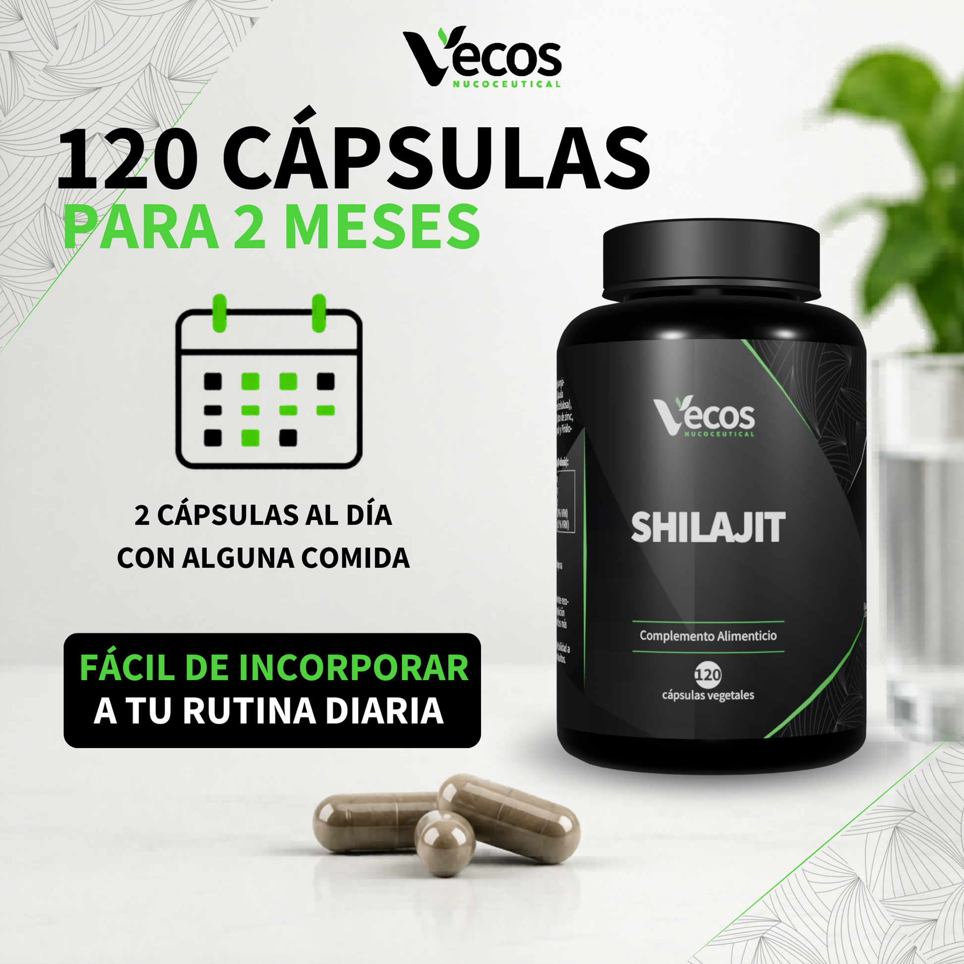 Shilajit 1400 Mg Vecos 120 Cápsulas | Energía, Vitalidad Y Testosterona | Con Zinc Y Vitamina B6_4