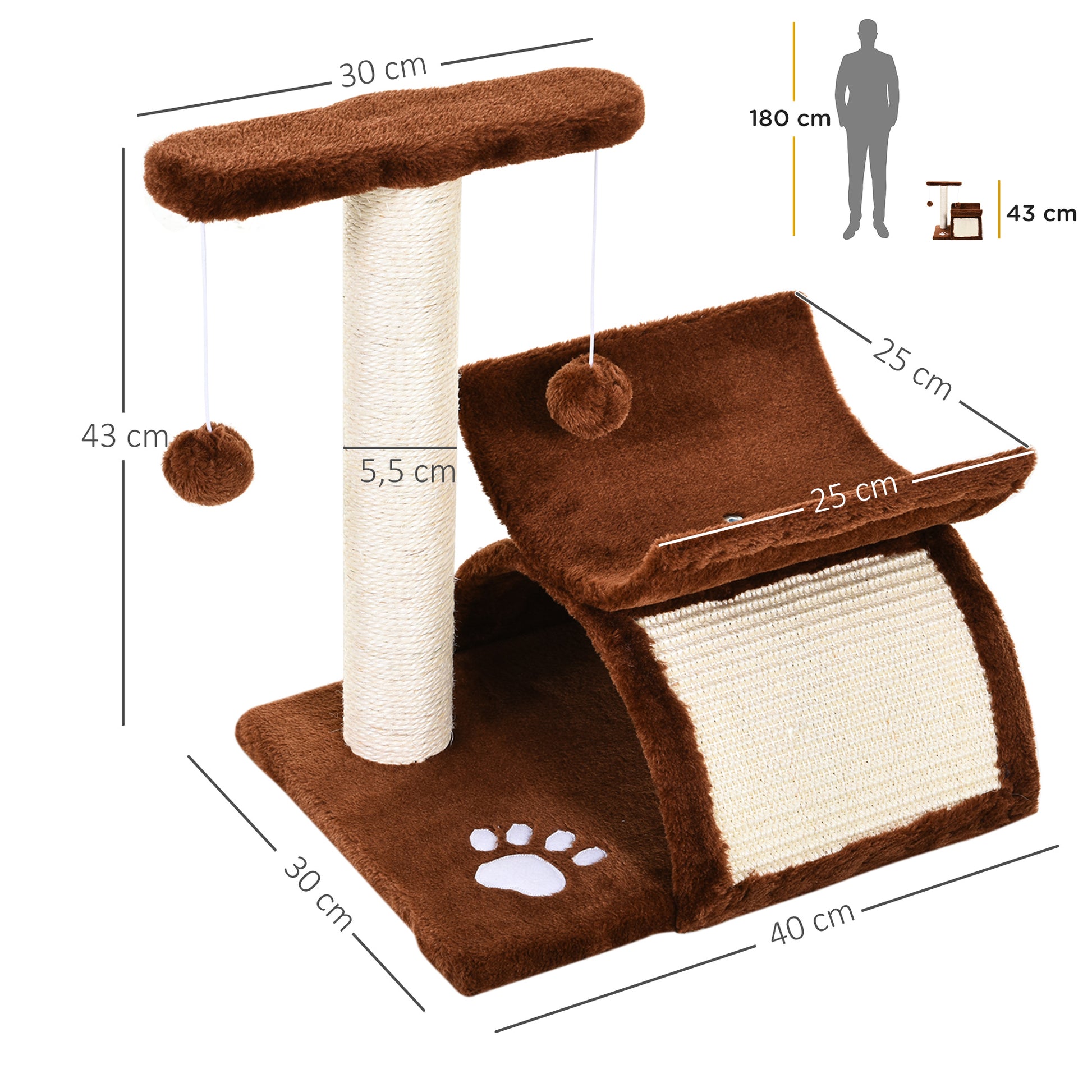 Pawhut Rascador Para Gatos Árbol Rascador Centro De Actividad 40x30x43cm Sisal_2
